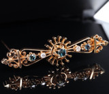 Vintage Teal Sapphire & Diamond 14ct Yellow Gold Bar Brooch 9.4g Val $3180