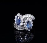 Vintage Blue Sapphire & 1.60ct Diamond Set Platinum Ring Size J Val $8245