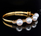 Vintage 14ct Gold Cultured Pearl & Diamond Hinged Bangle 16.70g Val $10710