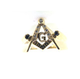Vintage 10ct Yellow Gold Diamonds & Sapphire Masonic Ring Size Z g