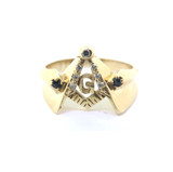 Vintage 10ct Yellow Gold Diamonds & Sapphire Masonic Ring Size Z g