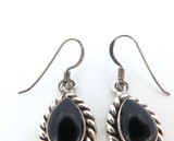 Sterling Silver & Black Onyx Teardrop Shape Dangly Earrings 5g
