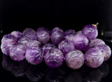 19th C. Chinese Antique Carved Shou 15mm Amethyst Court Beads.