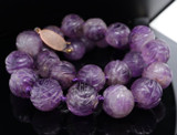 19th C. Chinese Antique Carved Shou 15mm Amethyst Court Beads.