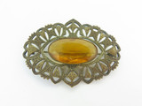 Stunning Vintage Decorative Open Frame Brass & Glass Brooch 19.8g