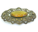 Stunning Vintage Decorative Open Frame Brass & Glass Brooch 19.8g