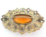 Stunning Vintage Decorative Open Frame Brass & Glass Brooch 19.8g