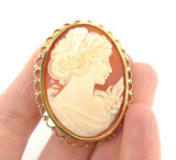 Vintage Italian Fine 18ct Yellow Gold Agate Cameo Portrait Brooch/ Pendant 9.5g
