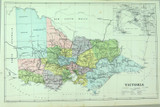 c1870s Detailed Coloured Map of Victoria County Boundaries + Melbourne Layout.