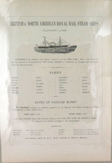 RARE Large 1878 Advert. Cunard British & North American Royal Mail Steam Ships.