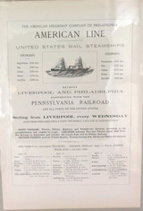 RARE Large c1878 Advert. AMERICAN LINE Steamship Company of Philadelphia