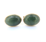 Vintage 14ct Yellow Gold & Sage Green Jade Oval Cufflinks 10.3g