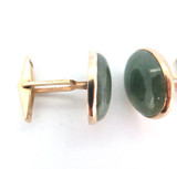 Vintage 14ct Yellow Gold & Sage Green Jade Oval Cufflinks 10.3g