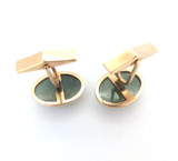 Vintage 14ct Yellow Gold & Sage Green Jade Oval Cufflinks 10.3g