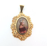 Vintage 18ct Gold & Diamond Italian Corletto 1960s Ornate Portrait Pendant 5.3g