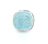 Stunning Sterling Silver & Carved Aquamarine Hammer set Modern Ring Size M 18g