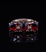 Cushion Cut Garnet Three Stone 10ct Gold Ring Size M Val $1700