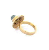 Retro 1970's Signed Stigbert 18ct Yellow Gold & Black Pearl Ring 8.2g Size K