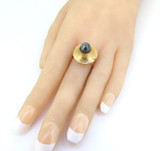 Retro 1970's Signed Stigbert 18ct Yellow Gold & Black Pearl Ring 8.2g Size K