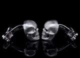 Articulated Skull & Crossbone 18ct Gold Mens Cufflinks - Diamond Set Eyes