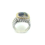 Colourful 'EFFY' Sterling Silver 18ct Gold Accents & Multi Gemstone Ring 13.4g