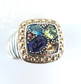 Colourful 'EFFY' Sterling Silver 18ct Gold Accents & Multi Gemstone Ring 13.4g