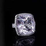 Huge Kunzite & 0.75ct G VS Diamond Halo 18ct White Gold Ring Val $17785