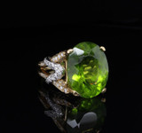 Vintage 18K Yellow Gold 17x13mm Peridot 1.56ct Diamond Ring M1/2 Val $13540