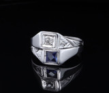 Vintage 14ct White Gold Sapphire & Diamond Set Ring Size P Val $2210