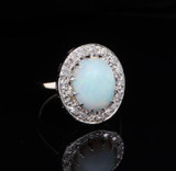 Vintage Handmade Opal & Single Cut Diamond 14ct Gold Halo Ring Size L Val $4610