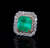 8.98ct Emerald & Pink Diamond Set Double Halo 18ct Ring Size N Val $67800