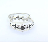 Pretty Pair Sterling Silver Daisy Ring & CZ Leaf Stacking Rings 2.4g Size P1/2