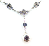 Dazzling Handmade Sterling Silver Amethyst Set & Glass Beaded Necklace 71cm Long