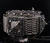 Huge Vintage Silver Middle East Filigree Hinged Bracelet / Bangle 105.9g