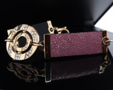 Auth. Bulgari Astrale 18ct Yellow Gold Diamond Set Ostrich leather Bracelet