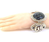 Vintage Sajen Sterling Silver Rainbow Obsidian Moon Face Bracelet 88.3g