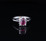 Vintage Ruby & Diamond Halo 14ct white Gold Ring Size I Val $3950