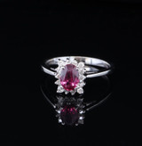 Vintage Ruby & Diamond Halo 14ct white Gold Ring Size I Val $3950