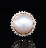 Vintage Mabe Pearl & .70ct Diamond Halo 14ct Gold Cocktail Ring Size P Val $4630