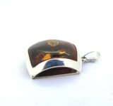 Stylish Vintage Sterling Silver & Cognac Amber Square Pendant 4.7g