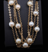 Vintage 18ct Gold 6.0 - 6.5mm Cultured Pearl 120cm Trace Link Necklace Val $6550