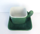 Vintage Modernist Studio Ceramic Cup & Saucer in Mossgreen, Signed to base.