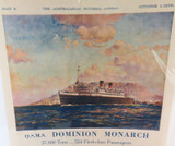 1938 Superb Large Colour Advert. Q.S.M.S Dominion Monarch, Shaw Savill Lines