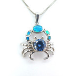 Super Cute Sterling Silver & CZ Inlaid Opal Crab Necklace Earring Set g