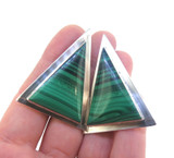 Stunning Handmade Sterling Silver & Malachite Clip-on Earrings 28.8g