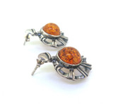 Vintage Sterling Silver & Amber Style Resin Earrings 8.7g