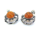 Vintage Sterling Silver & Amber Style Resin Earrings 8.7g