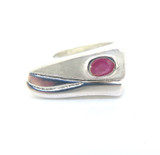 Stunning Sterling Silver & Ruby Sculptural Ring Size K1/2 13g