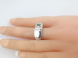 Striking Sterling Silver & Emerald Sculptural Ring Size K1/2 8.3g