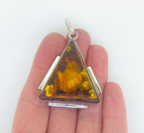 Large Sterling Silver & Rectangular Amber Resin Pendant 17.8g